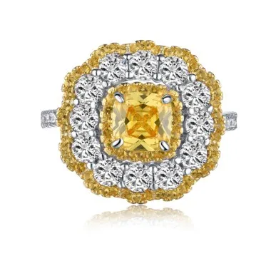 925 Sterling Silver 8A CZ Yellow Solitaire Ring 70200056