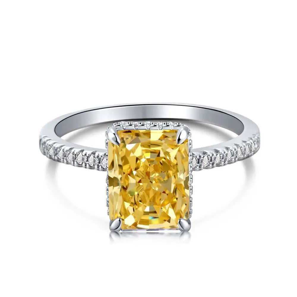 925 Sterling Silver 8A Yellow Zirconia Solitaire Ring 70200059