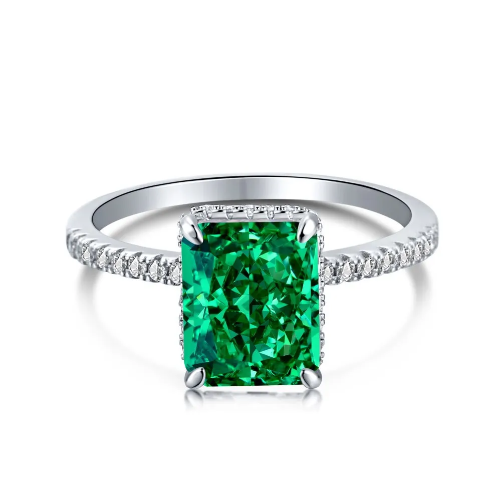 925 Sterling Silver 8A Emerald Zirconia Solitaire Ring 70200060