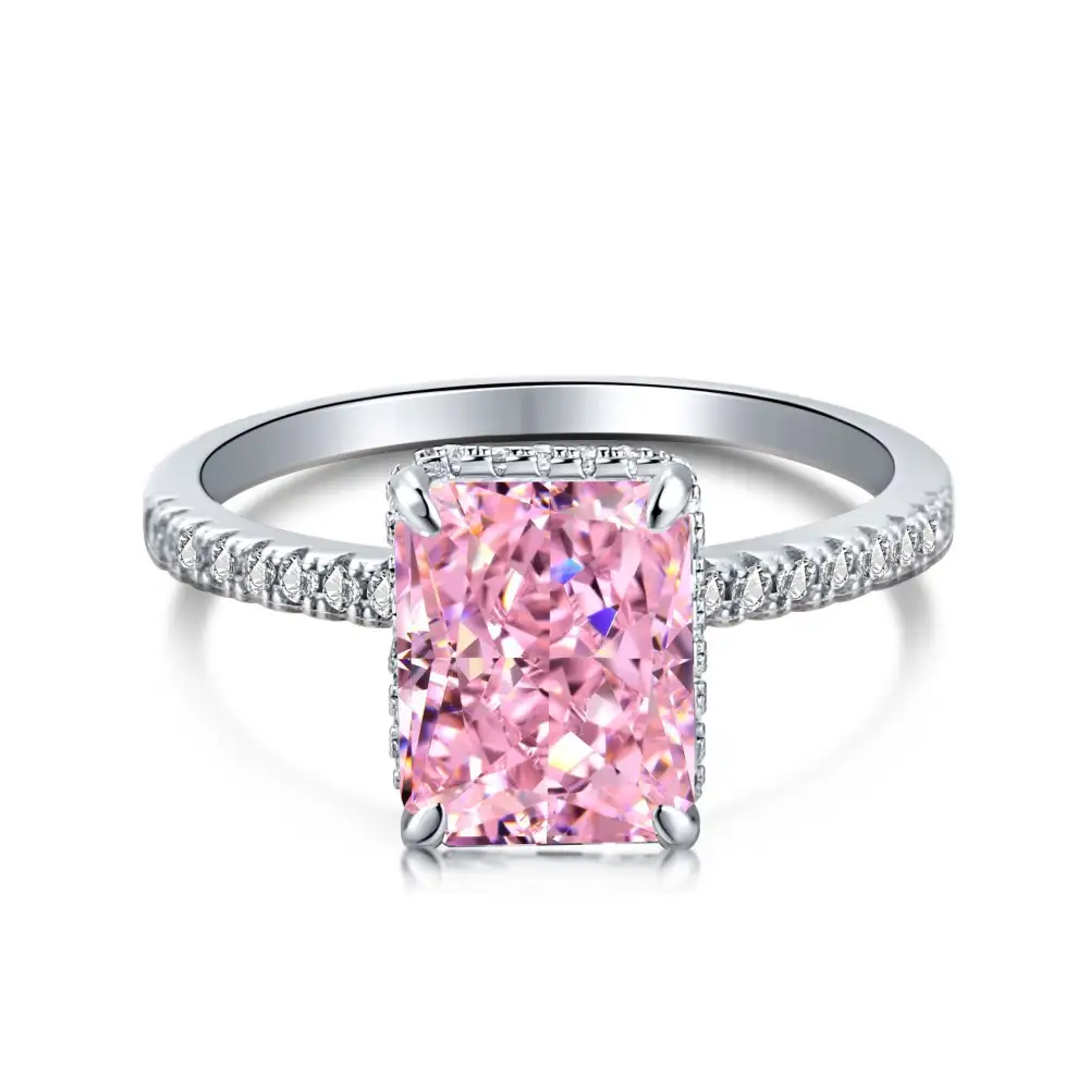 925 Sterling Silver 8A Pink Zirconia Solitaire Ring 70200061