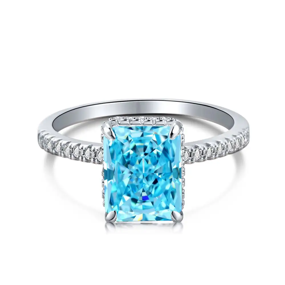 925 Sterling Silver 8A Lake Blue Zirconia Solitaire Ring 70200062