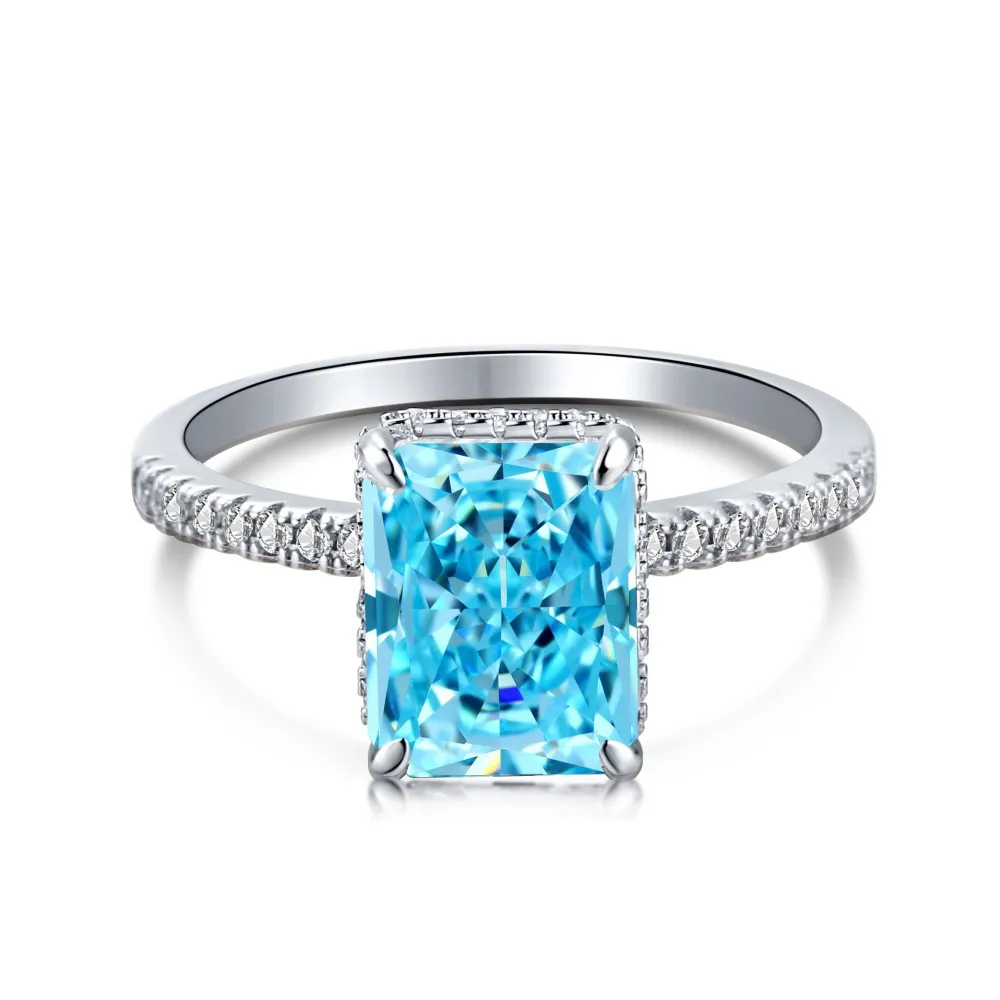 925 Sterling Silver 8A Lake Blue Zirconia Solitaire Ring 70200062