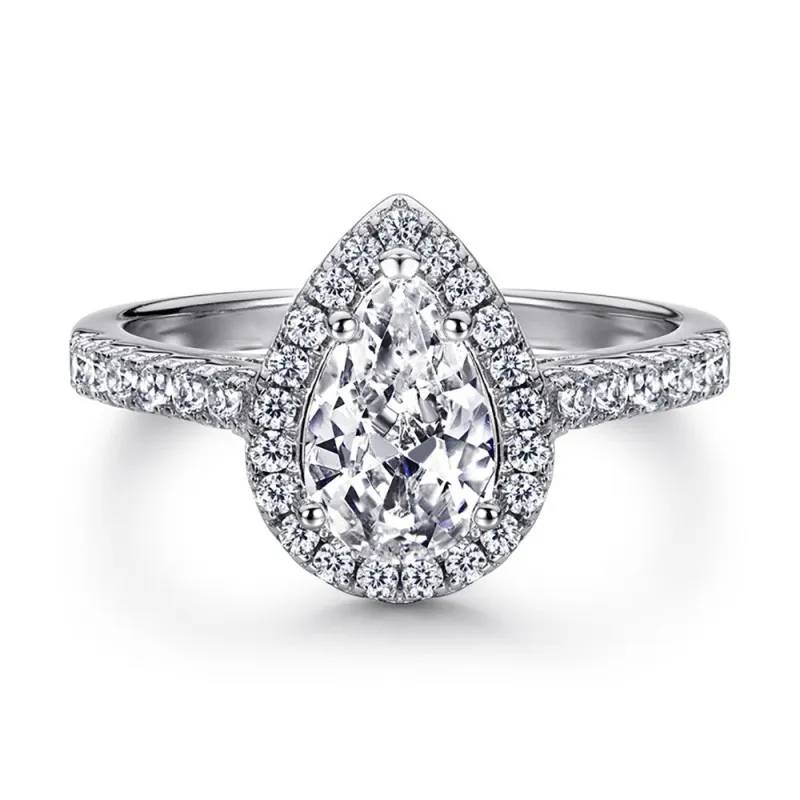 925 Sterling Silver 5A Zirconia Teardrop Solitaire Rings 70200069