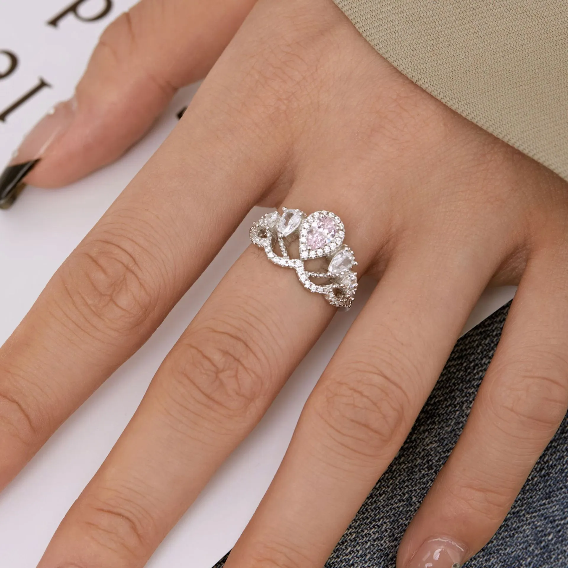 Sparkle Crown Waterdrop Zirconia Ring 70200074 - image1