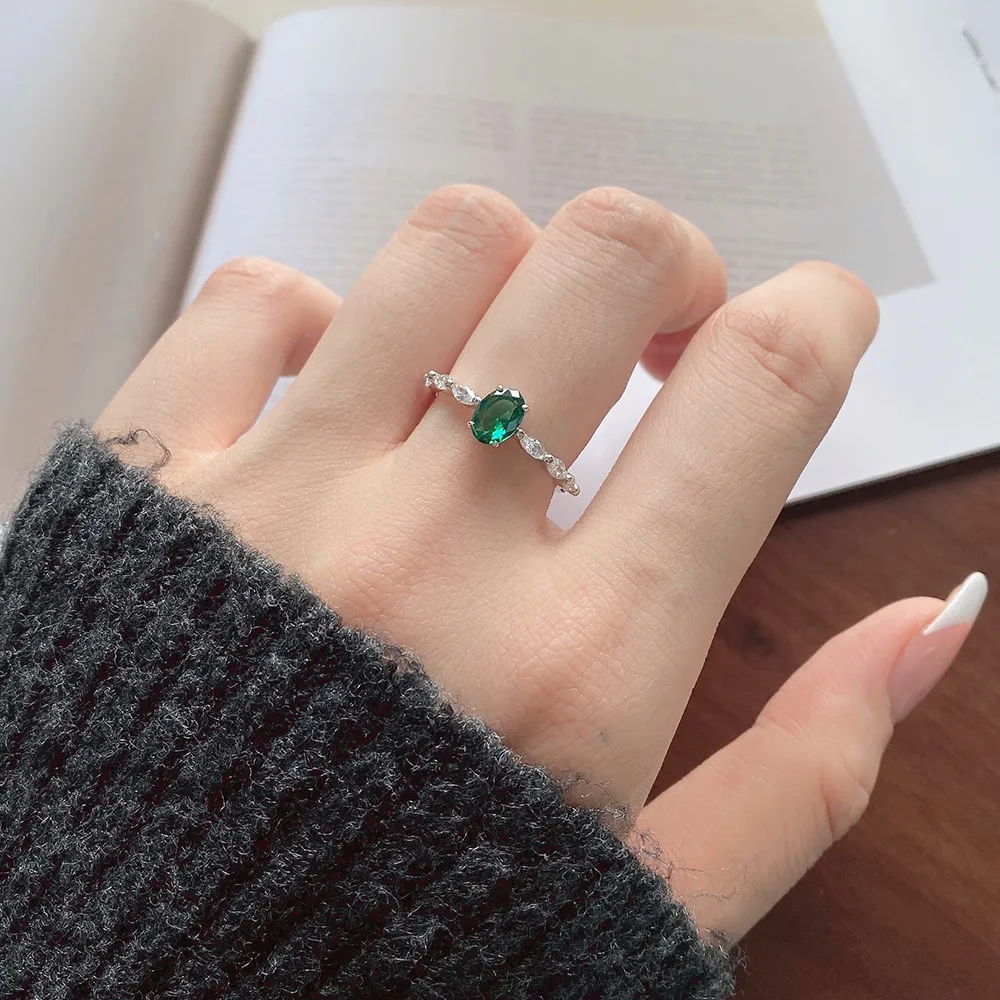 Vintage Oval Emerald Zirconia Solitaire Ring 70200083 - image1
