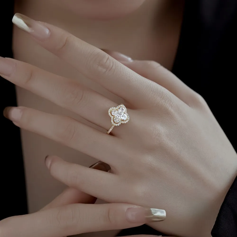 Sparkle Clover Flower Cubic Zirconia Party Ring 70200122 - image1