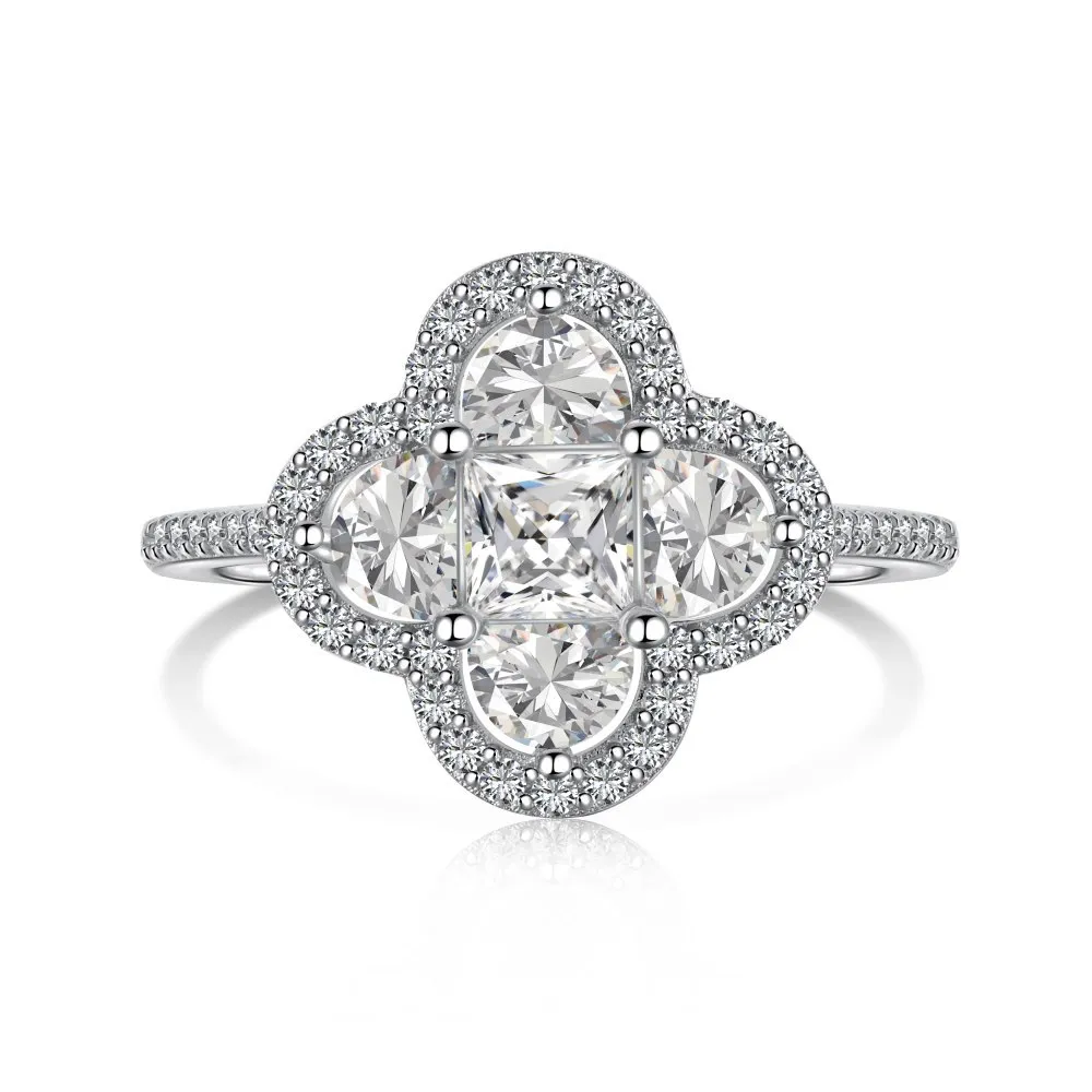Sparkle Clover Flower Cubic Zirconia Party Ring 70200122