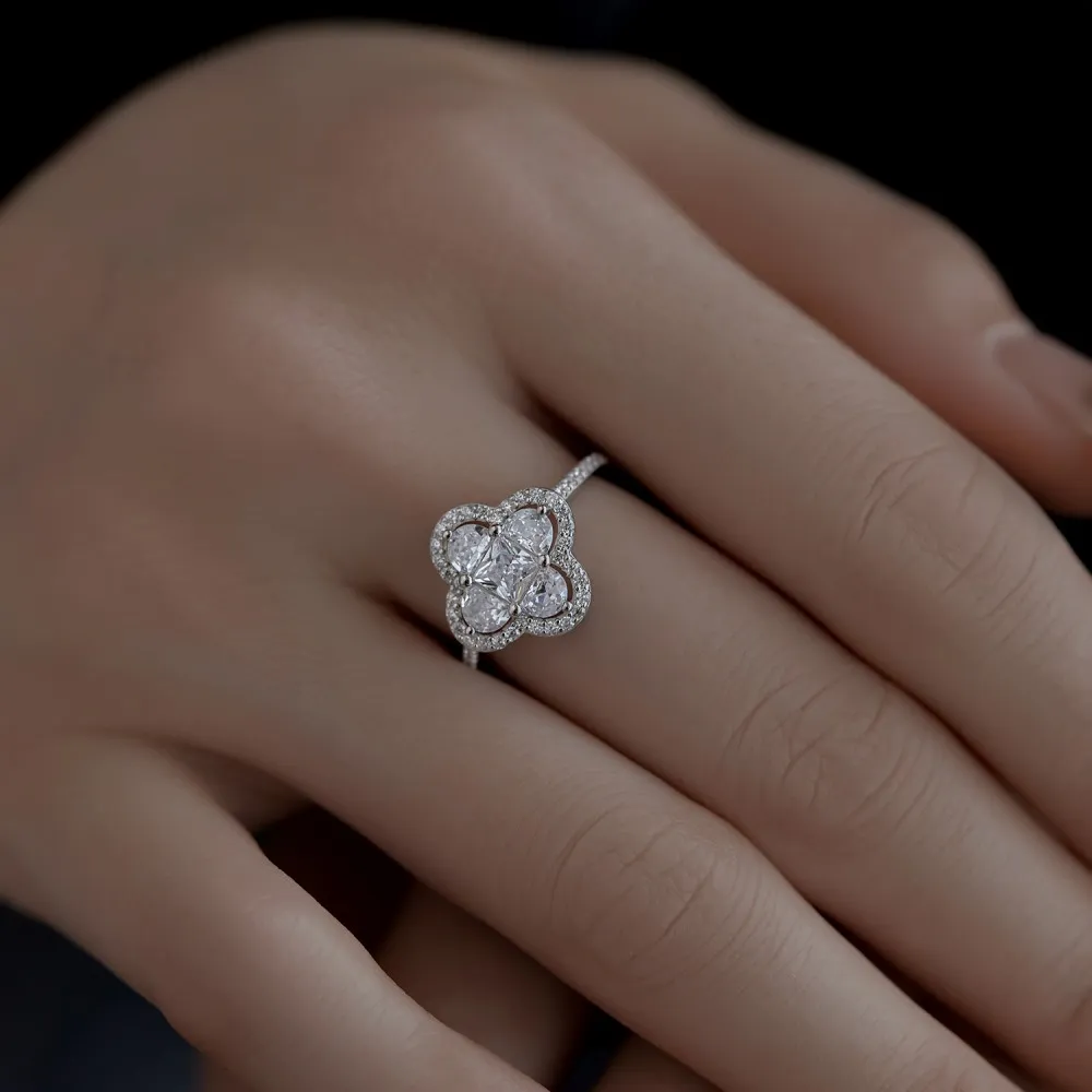 Sparkle Clover Flower Cubic Zirconia Party Ring 70200122 - image2