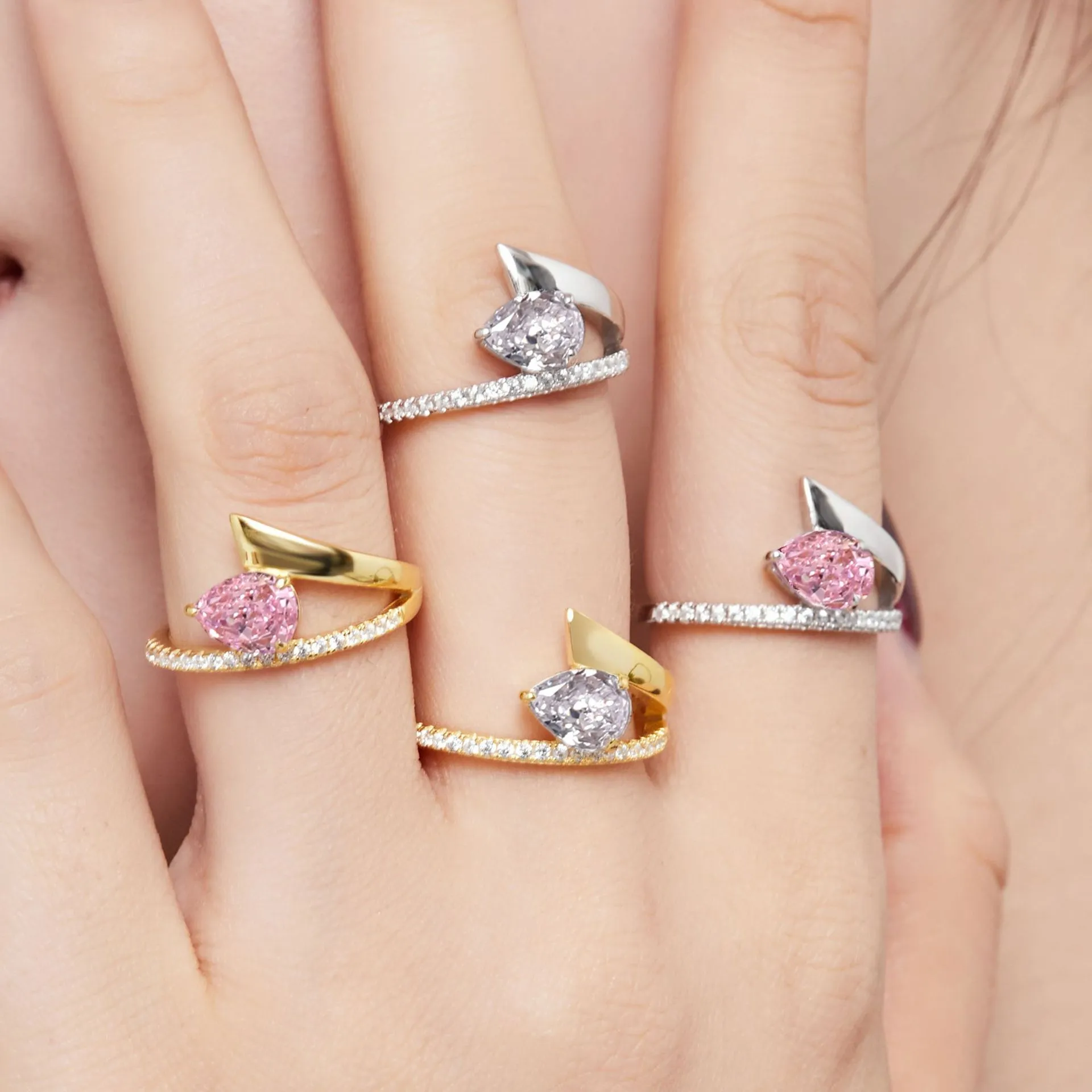 8A Waterdrop Cubic Zirconia Party Ring 70200127 - image2