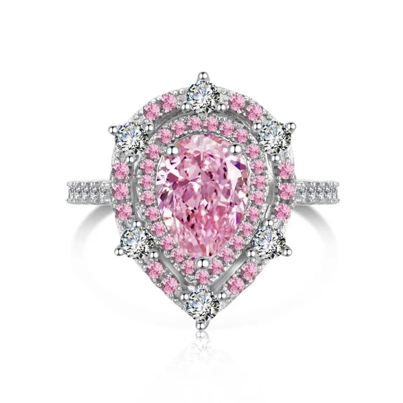 Sparkle Pink Waterdrop Cubic Zirconia Wedding Party Ring 70200139