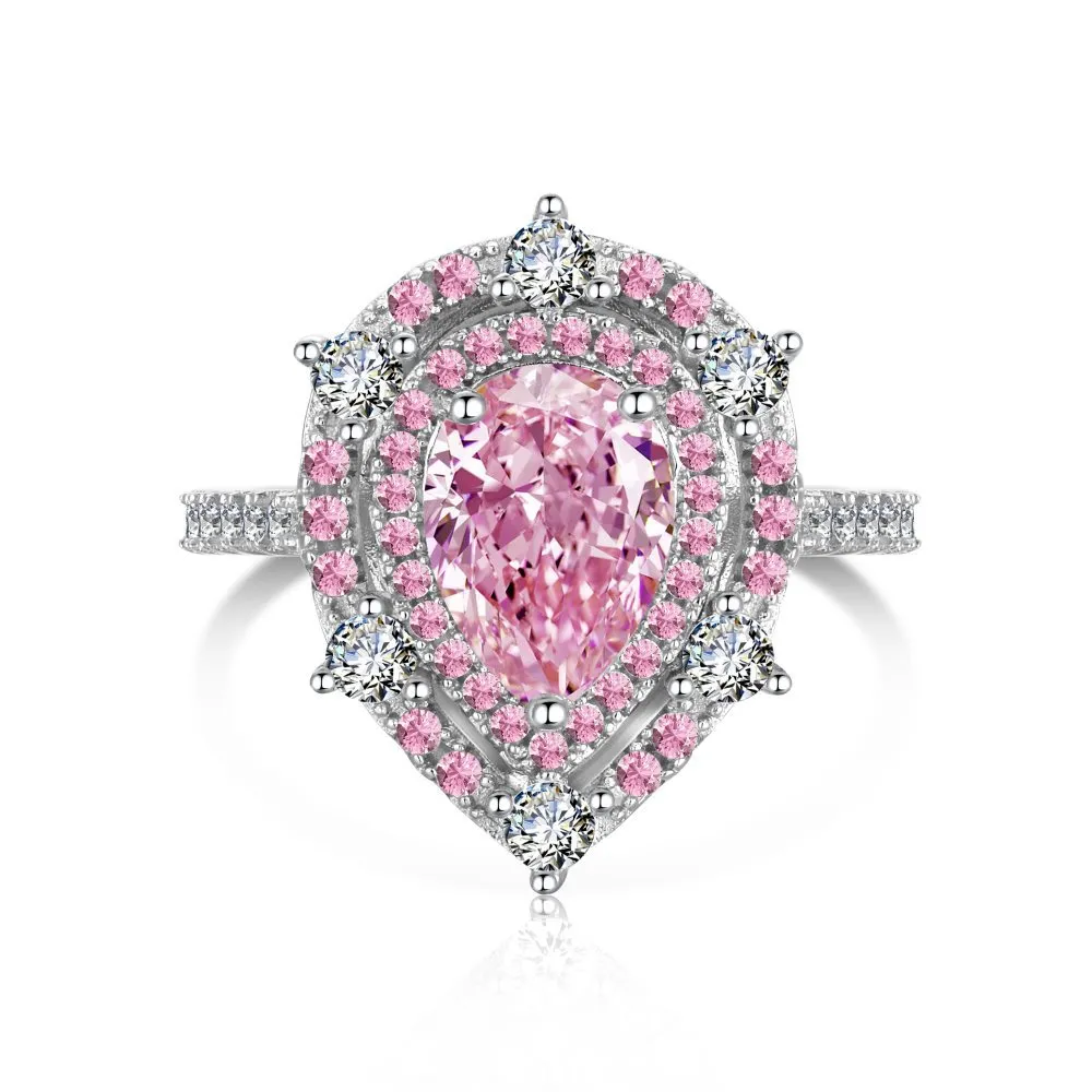 Sparkle Pink Waterdrop Cubic Zirconia Wedding Party Ring 70200139