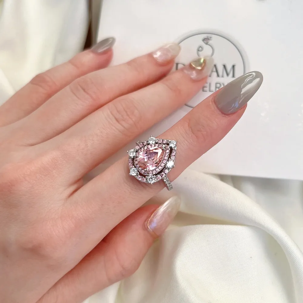 Sparkle Pink Waterdrop Cubic Zirconia Wedding Party Ring 70200139 - image1