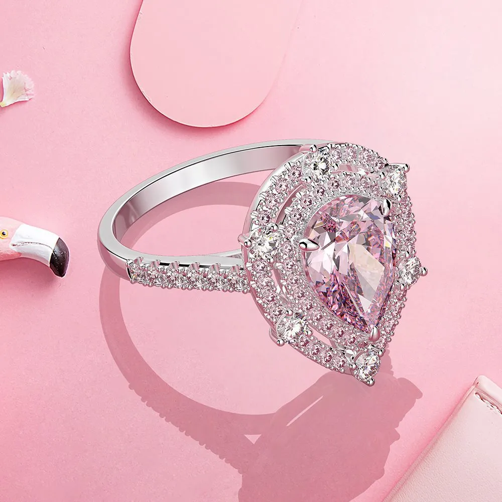 Sparkle Pink Waterdrop Cubic Zirconia Wedding Party Ring 70200139 - image2
