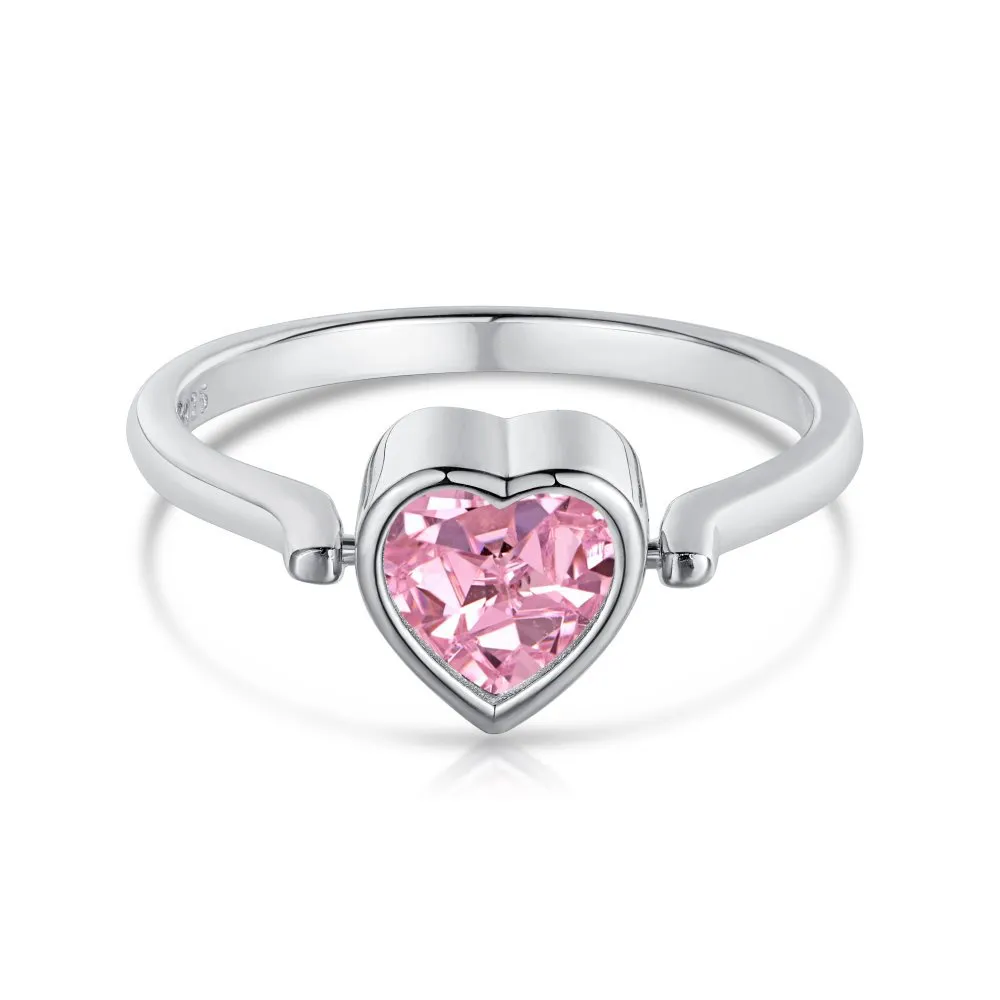 Lovely Rotatable Pink Heart Cubic Zirconia Ring 70200146