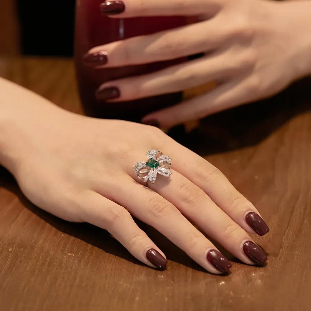 Luxury Emerald Cubic Zirconia Bow Ring 70200148 - image1