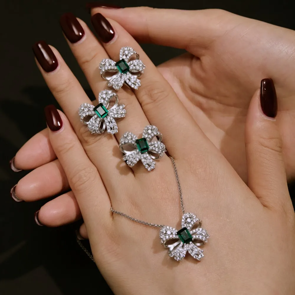 Luxury Emerald Cubic Zirconia Bow Ring 70200148 - image2