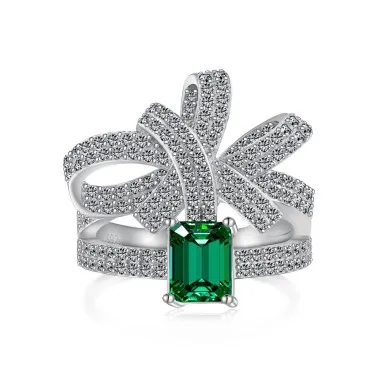 Sqarkle Emerald Cubic Zirconia Bow Ring 70200149