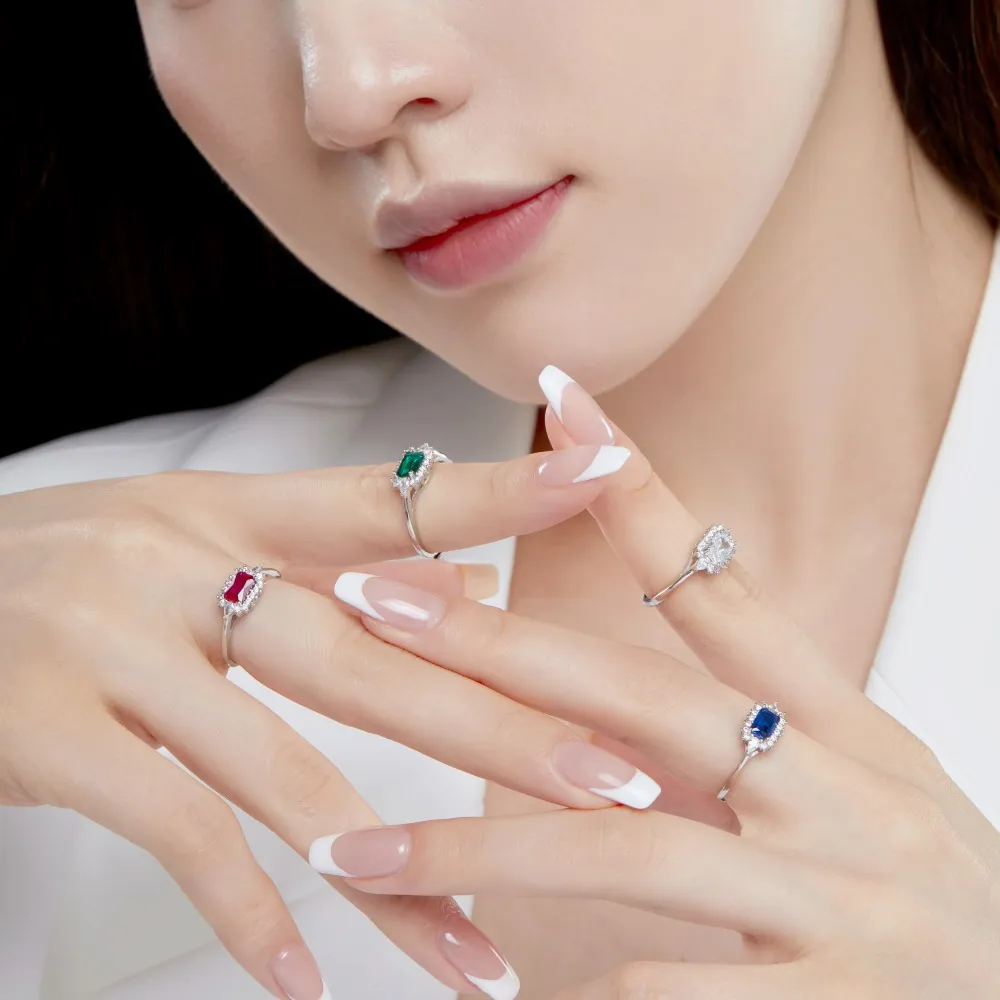 Vintage Rectangle Cluster Cubic Zirconia Party Ring 70200150 - image1