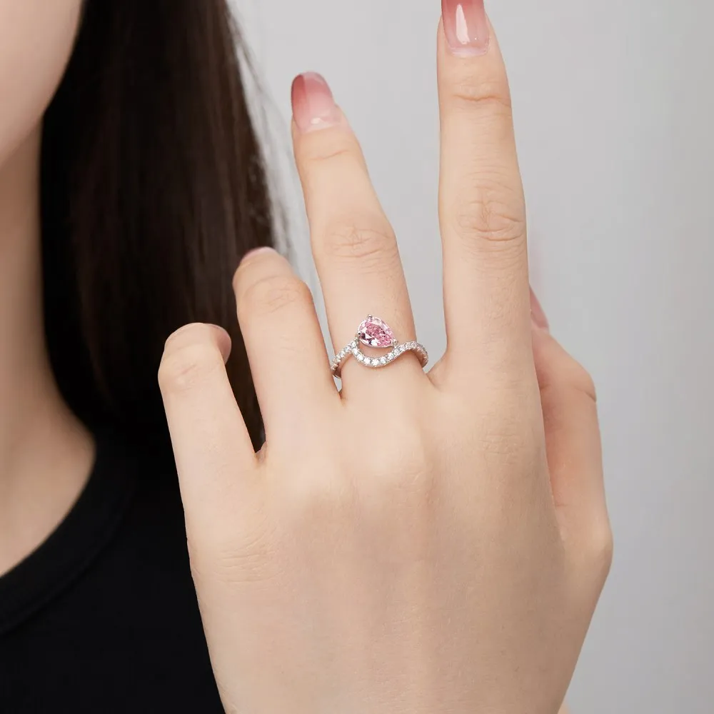 8A Waterdrop Cubic Zirconia Curved Party Wedding Ring 70200158 - image2