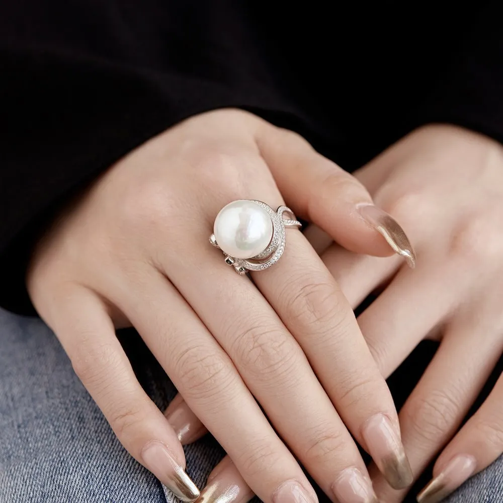 16mm Fresh Water Pearl Bow Wedding Party Ring 70200175 - image1