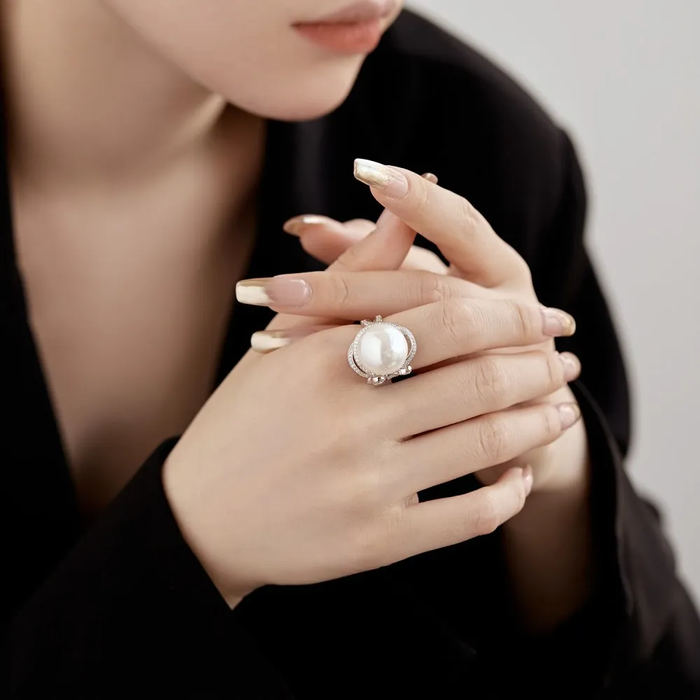 16mm Fresh Water Pearl Bow Wedding Party Ring 70200175 - image2