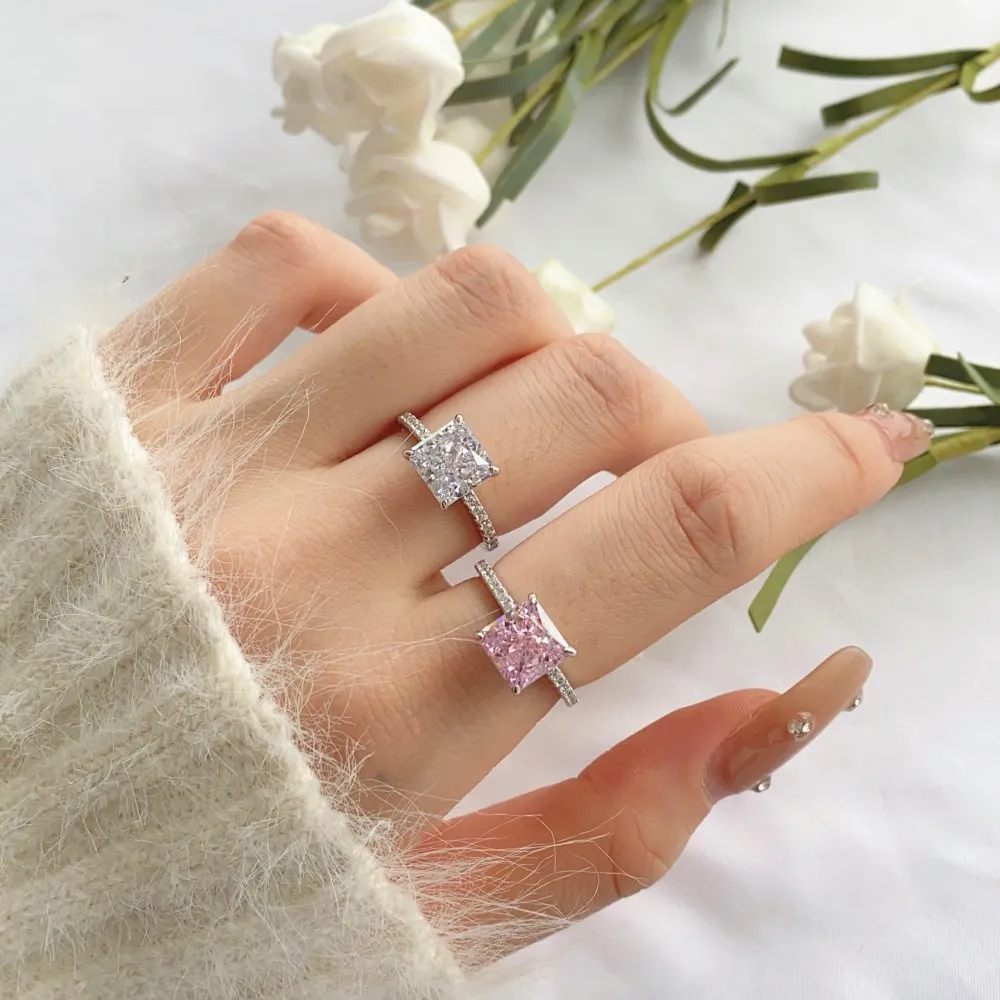 8A Square Cubic Zirconia Solitaire Wedding Party Ring 70200179 - image1