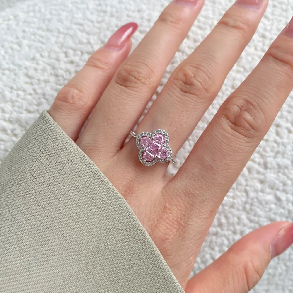 Sparkle Clover Flower Cubic Zirconia Party Ring 70200182 - image1