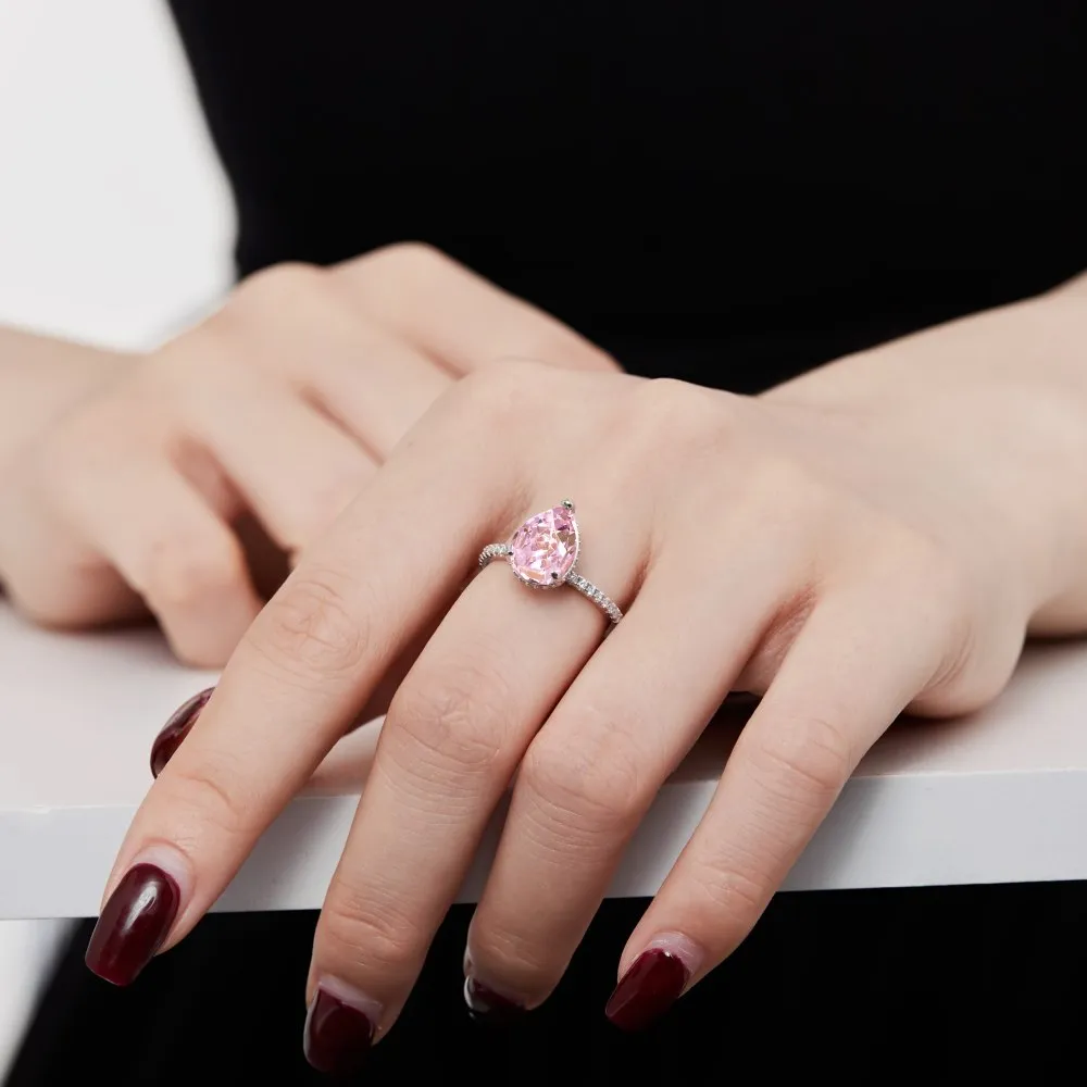 8A Waterdrop Pink Cubic Zirconia Wedding Party Ring 70200183 - image2