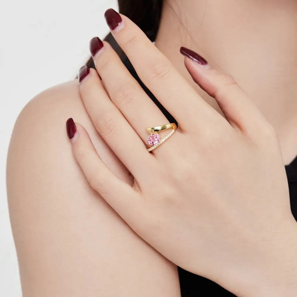 8A Waterdrop Pink Cubic Zirconia Party Ring 70200184 - image1