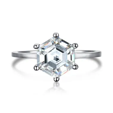 Minimalist Hexagon Cubic Zirconia Party Ring 70200189