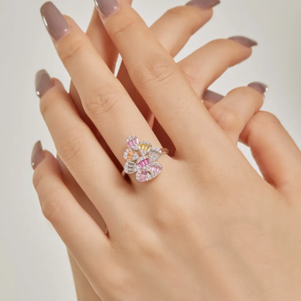 925 Sterling Silver Colorful Zirconia Flower Solitaire Ring 70200193 - image1