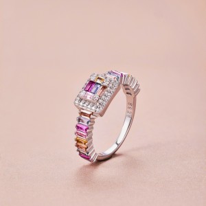 925 Sterling Silver Colorful Zirconia Party Solitaire Ring 70200194