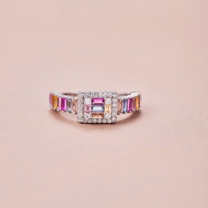 925 Sterling Silver Colorful Zirconia Party Solitaire Ring 70200194