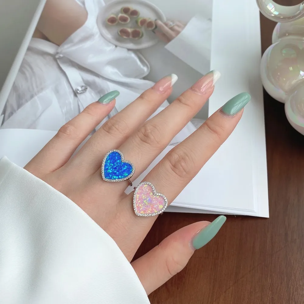 925 Sterling Silver Opal Heart Solitaire Ring 70200204 - image2