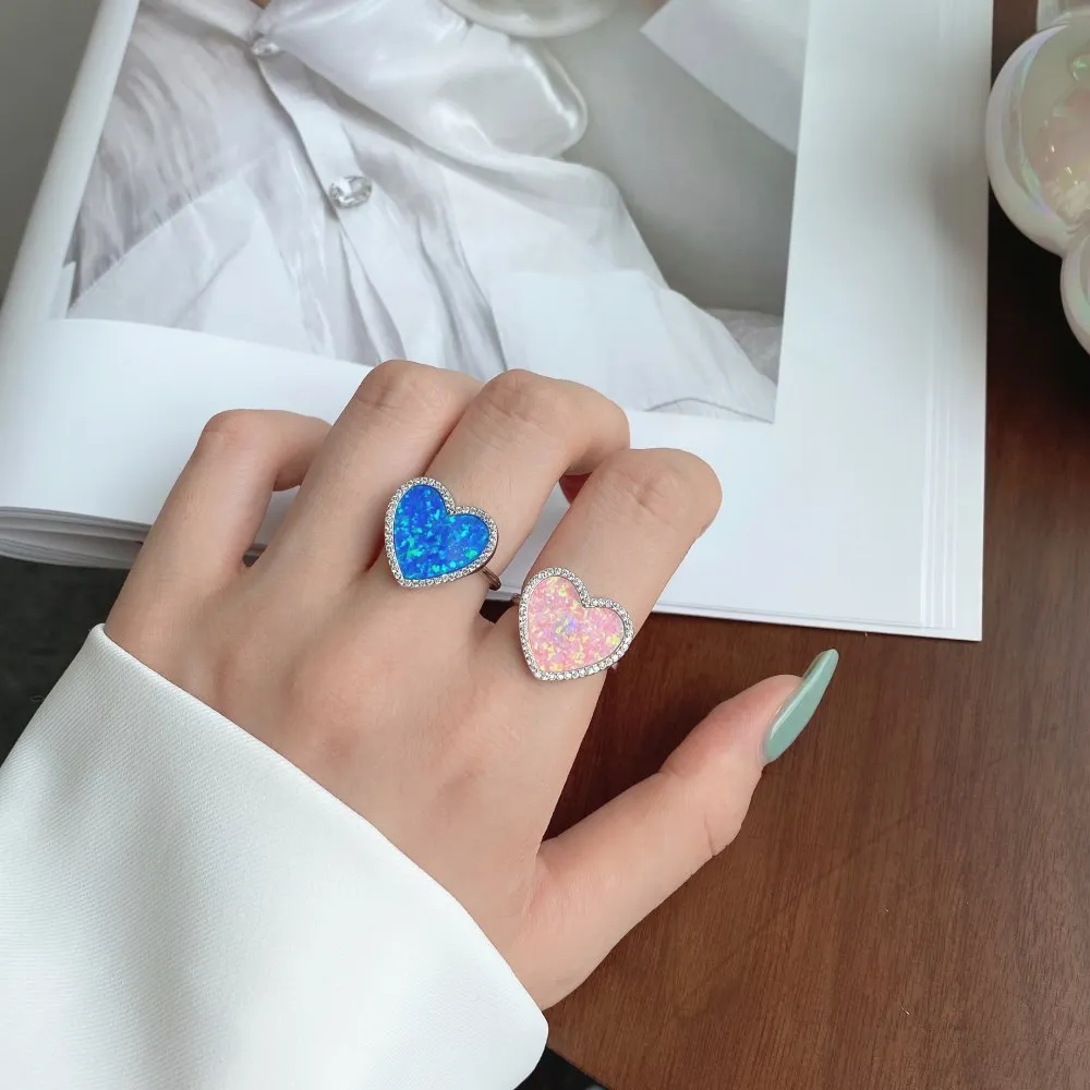 925 Sterling Silver Opal Heart Solitaire Ring 70200204 - image1