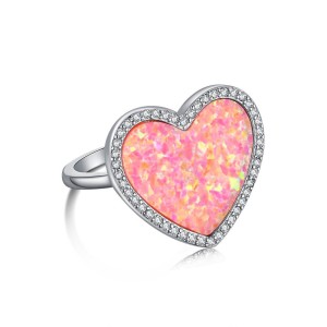 925 Sterling Silver Opal Heart Solitaire Ring 70200204
