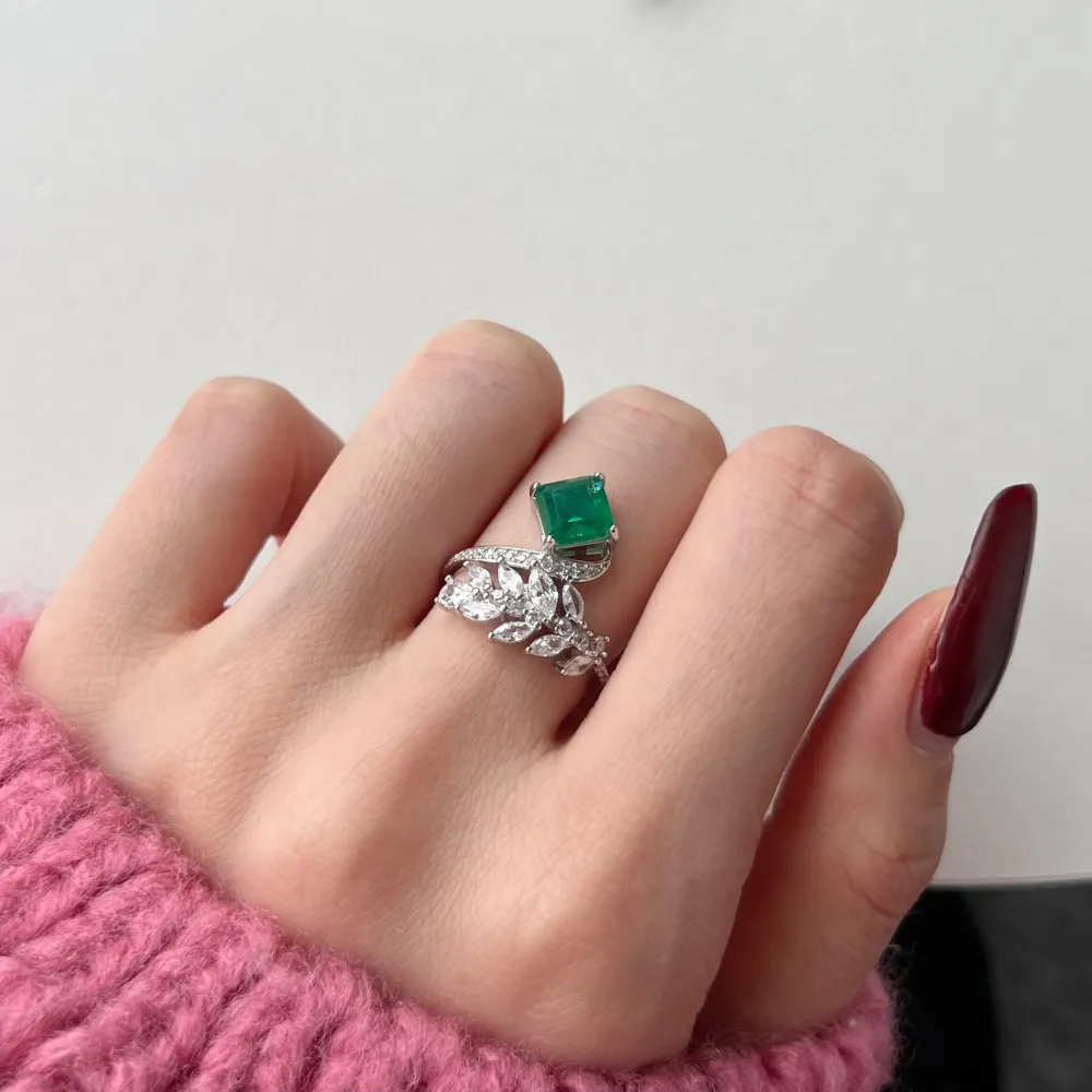 925 Sterling Silver Emerald Zirconia Leaf Ring 70200210 - image2