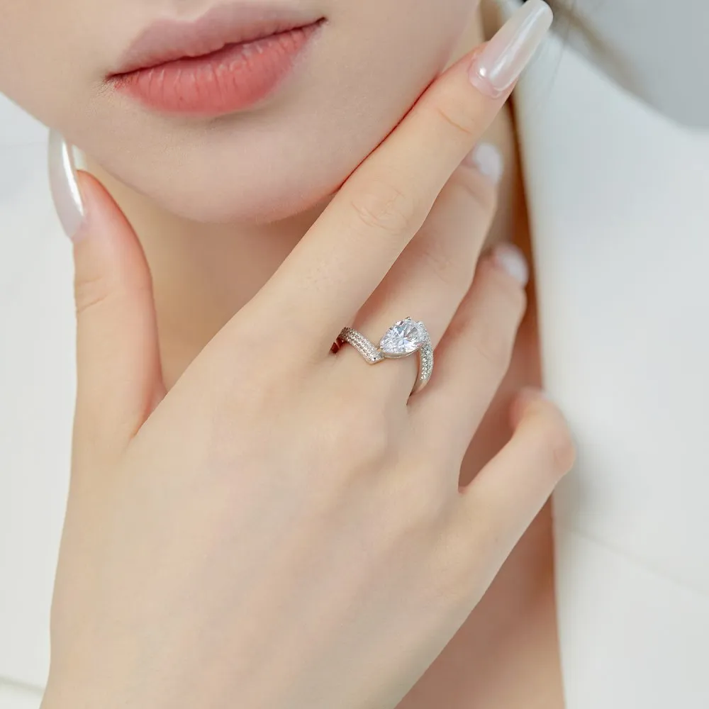 925 Sterling Silver Waterdrop Zirconia Solitaire Ring 70200215 - image2