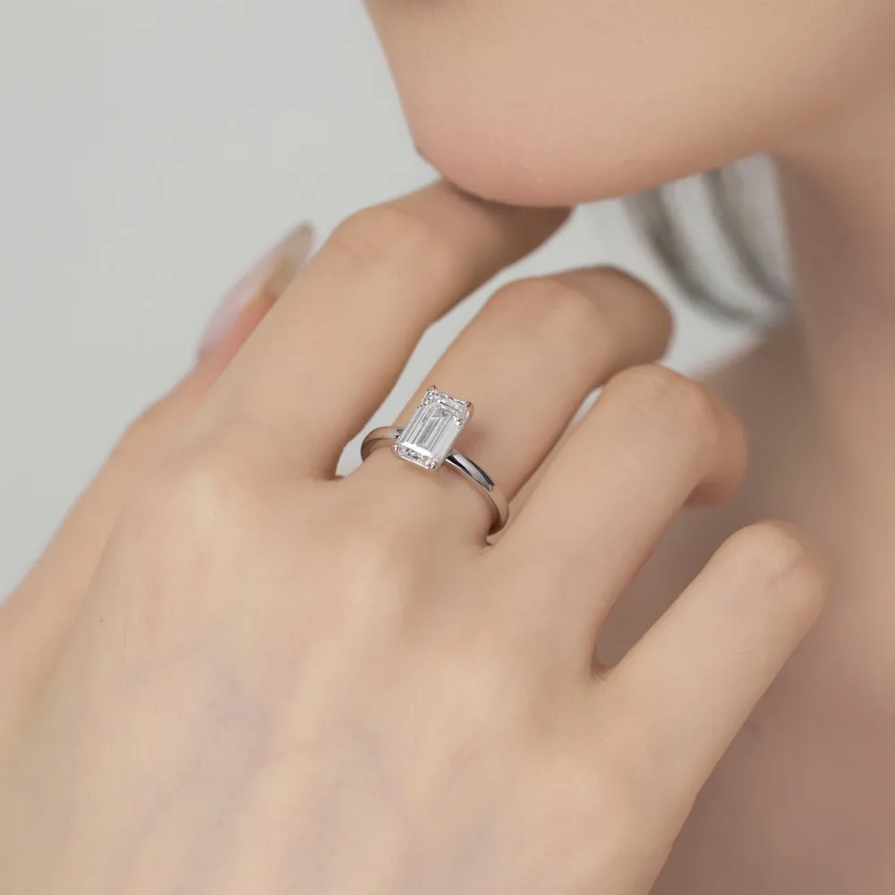 925 Sterling Silver Rectangle Zirconia Solitaire Ring 70200219 - image2