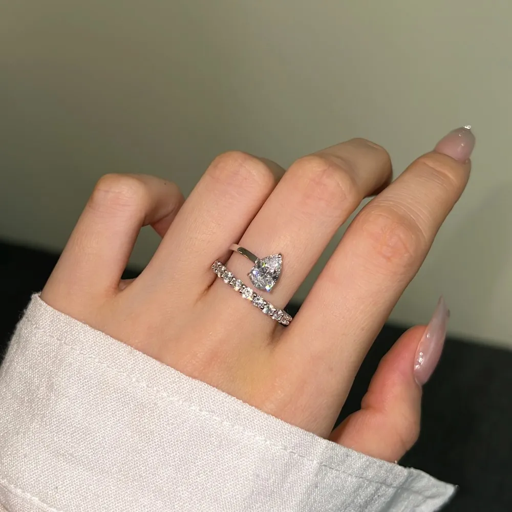 925 Sterling Silver Waterdrop Zirconia Solitaire Ring 70200223 - image2
