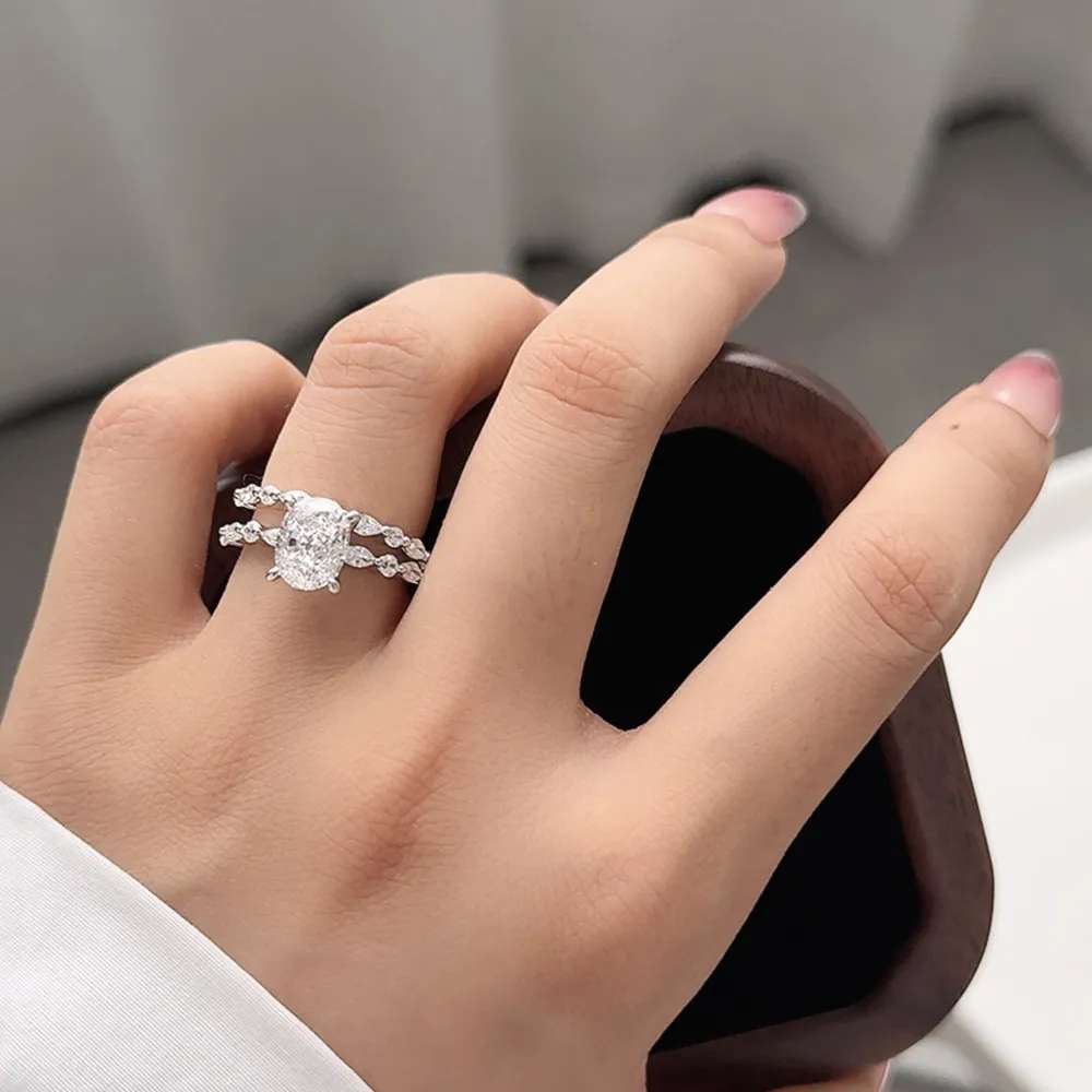 8A Zirconia Oval Solitaire Stack Ring Set 70200229 - image1