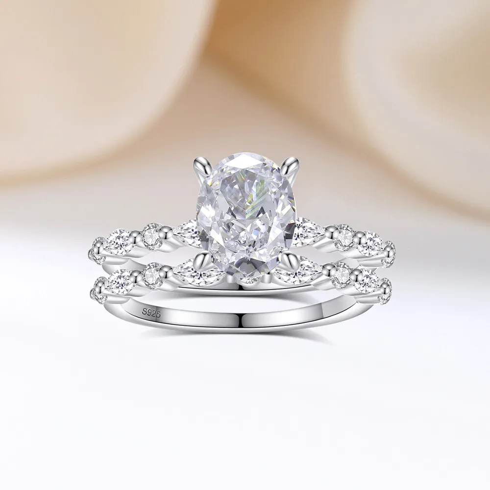 8A Zirconia Oval Solitaire Stack Ring Set 70200229 - image2