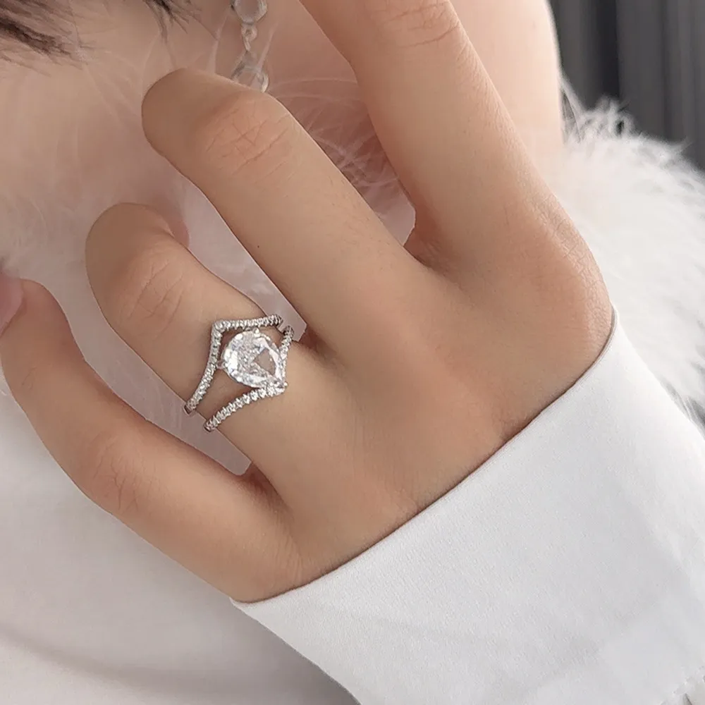 8A Zirconia V Crown Solitaire Stack Ring Set 70200242 - image1