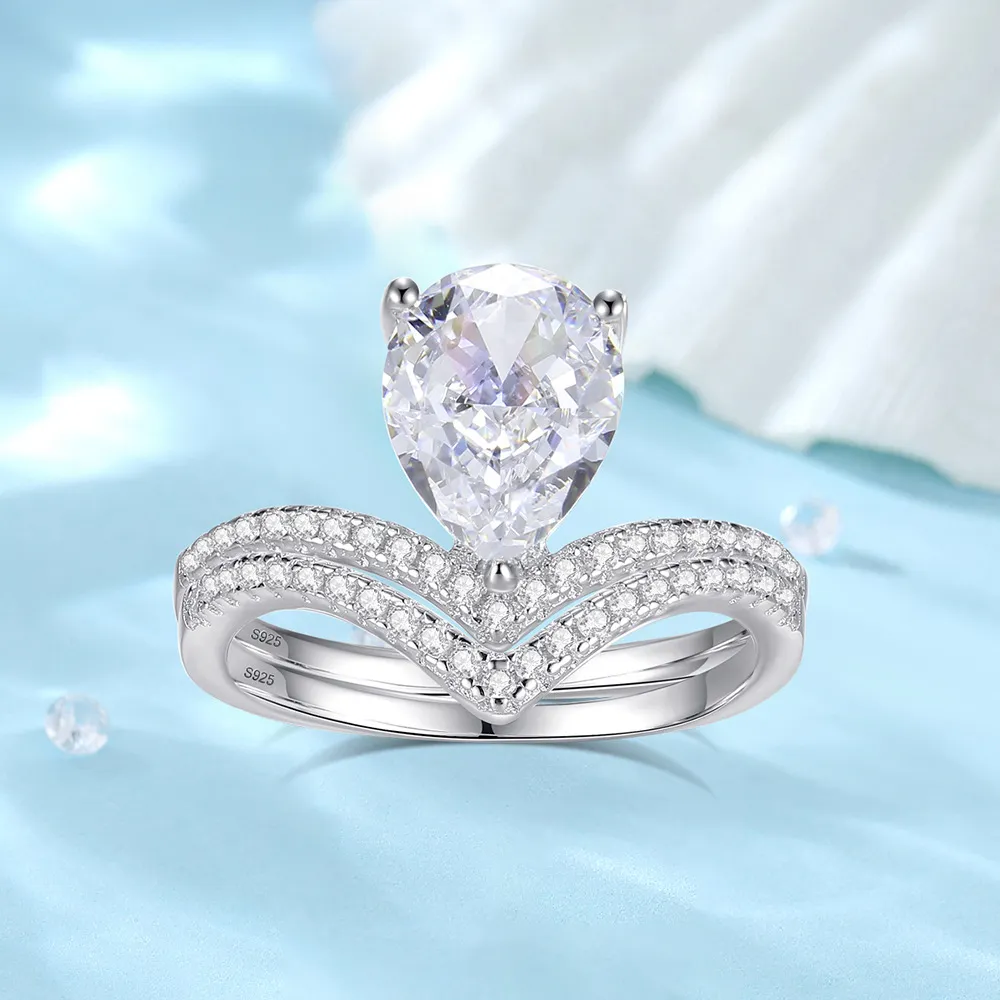 8A Zirconia V Crown Solitaire Stack Ring Set 70200242 - image2