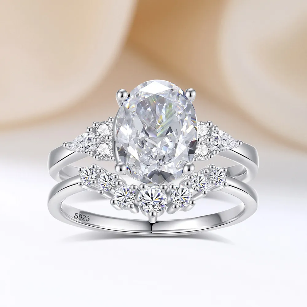 8A Zirconia V Oval Solitaire Stack Ring Set 70200243 - image2