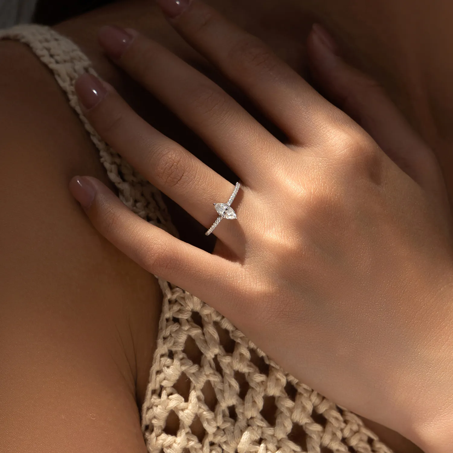 S925 Marquise  D-VVS1 Moissanite Solitaire Ring 70100304 - image1
