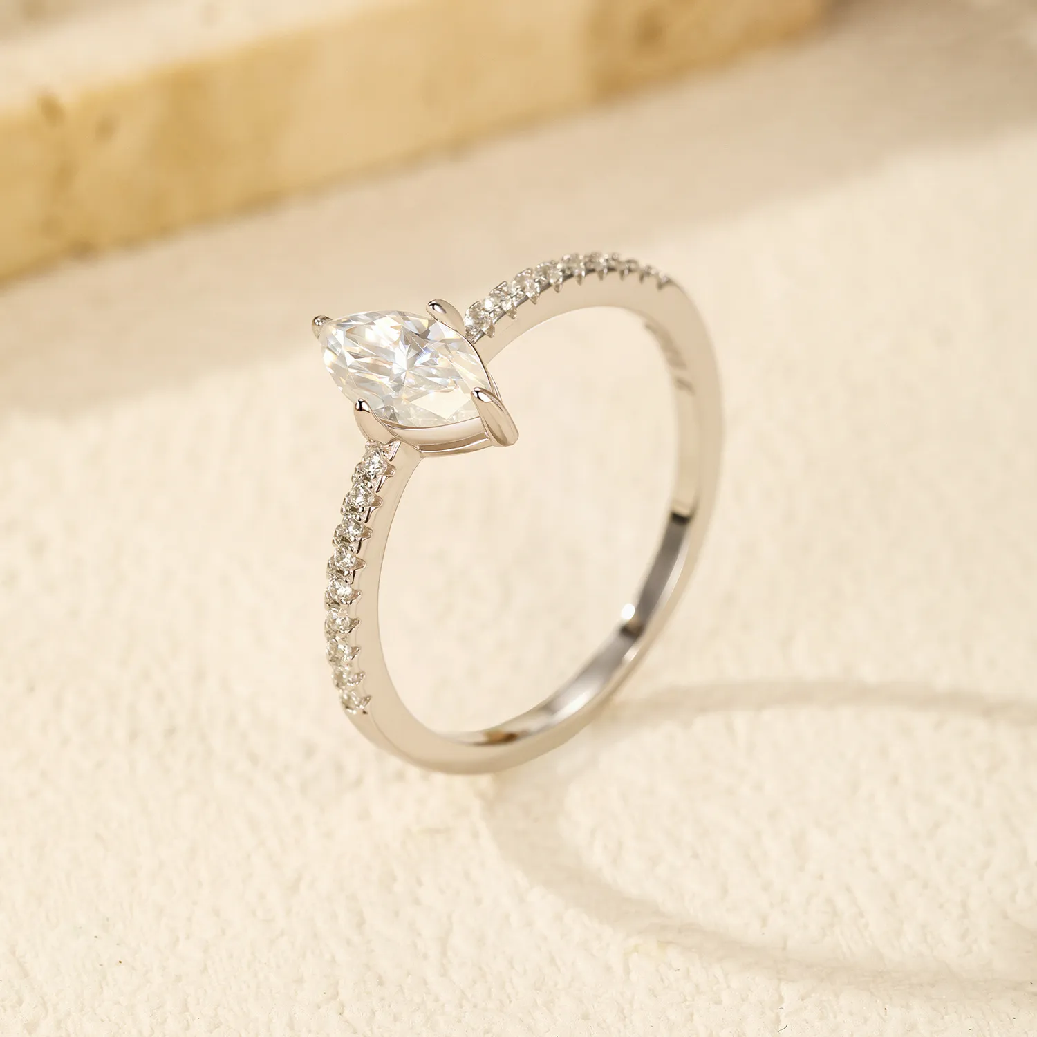 S925 Marquise  D-VVS1 Moissanite Solitaire Ring 70100304 - image2