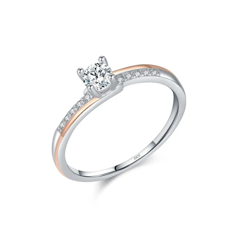 925 Sterling Silver Two-Tone Zircon Ring 70200291