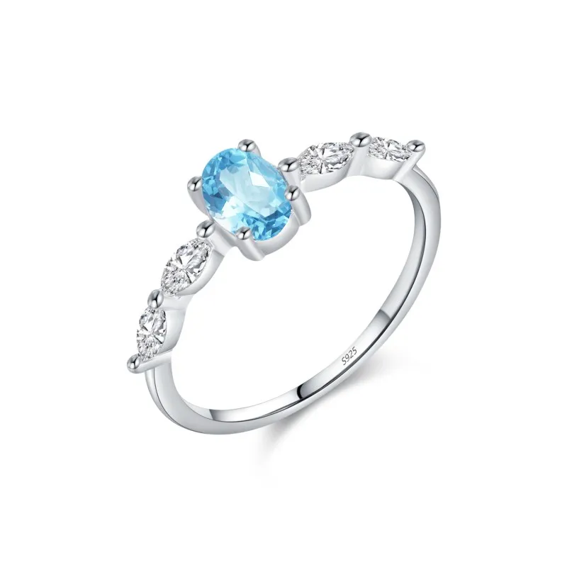 925 Sterling Silver Blue Oval Crystal Ring 70200293