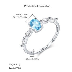 925 Sterling Silver Blue Oval Crystal Ring 70200293